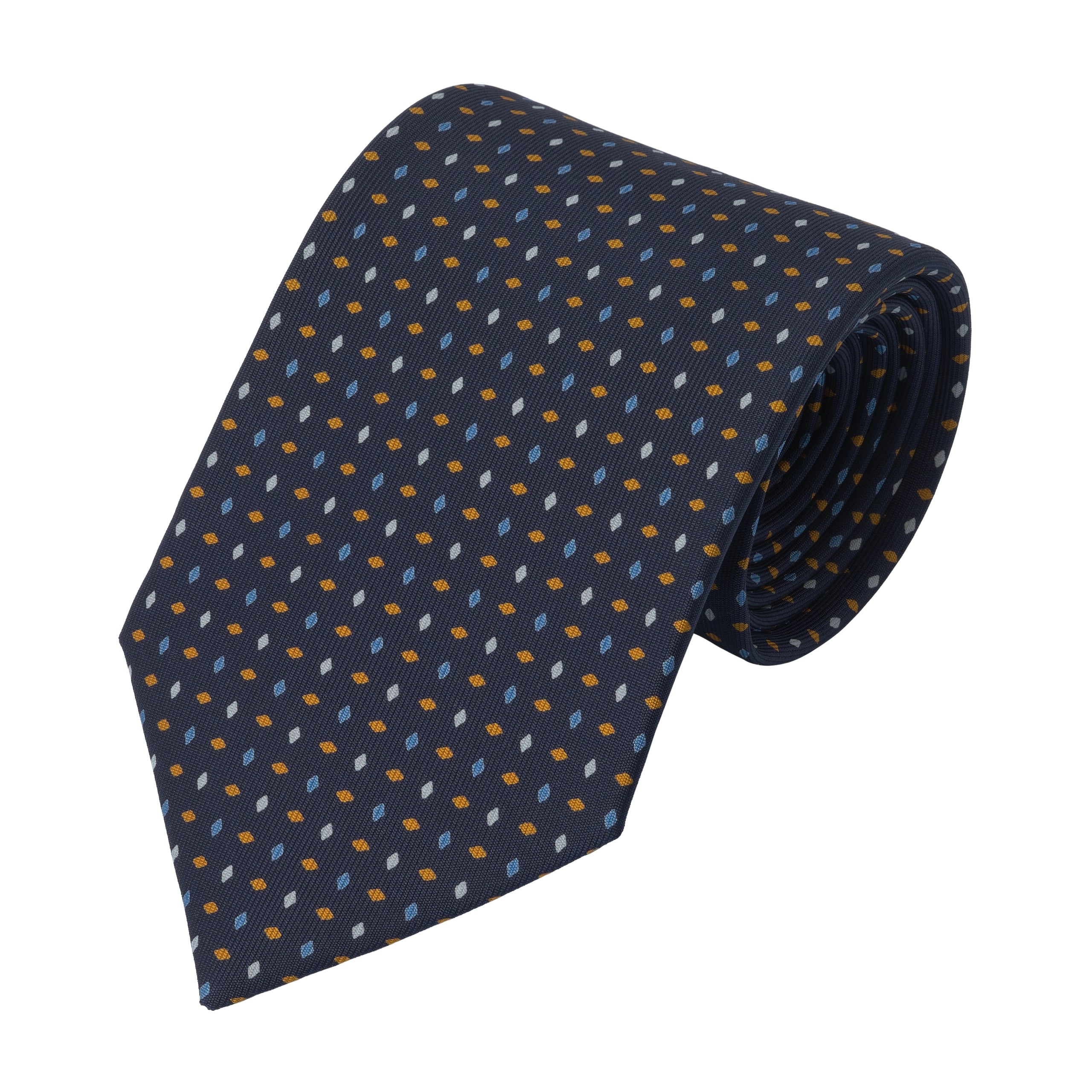 Printed Silk Tie in Dark Blue