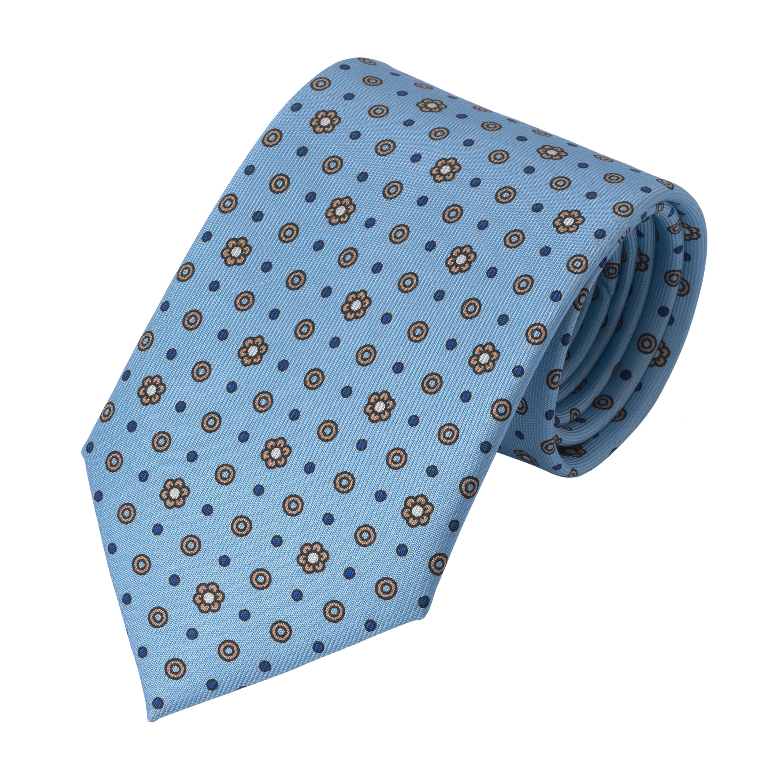 Flower Printed Silk Tie in Sky Blue