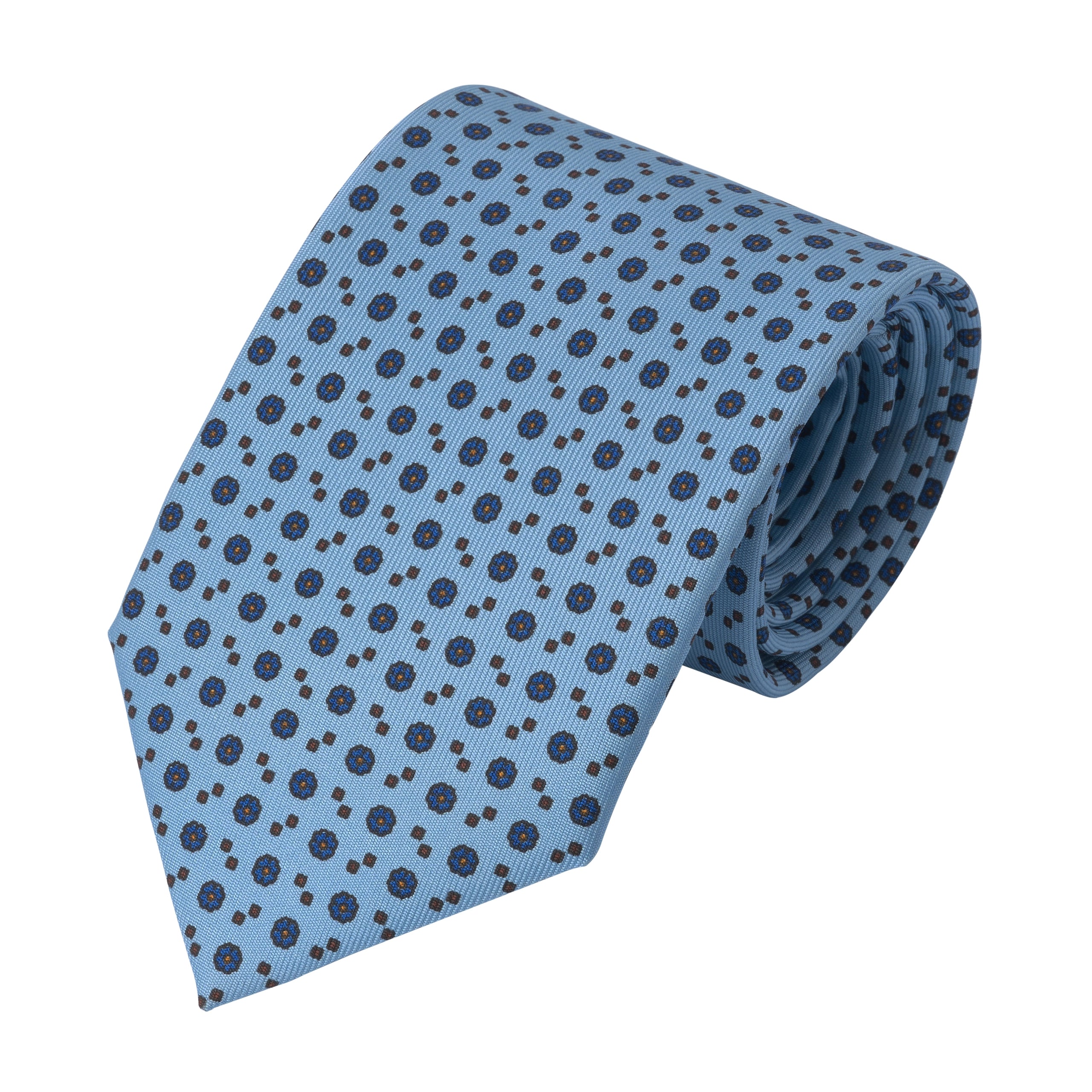 Flower Sky Blue Silk Printed Tie