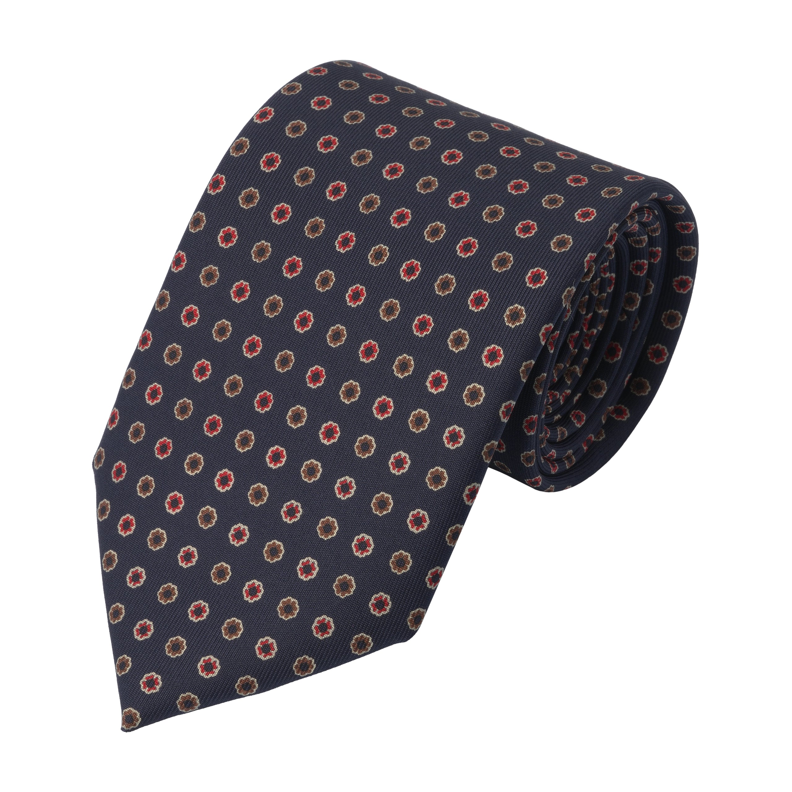 Flower Printed Silk Tie in Navy Blue