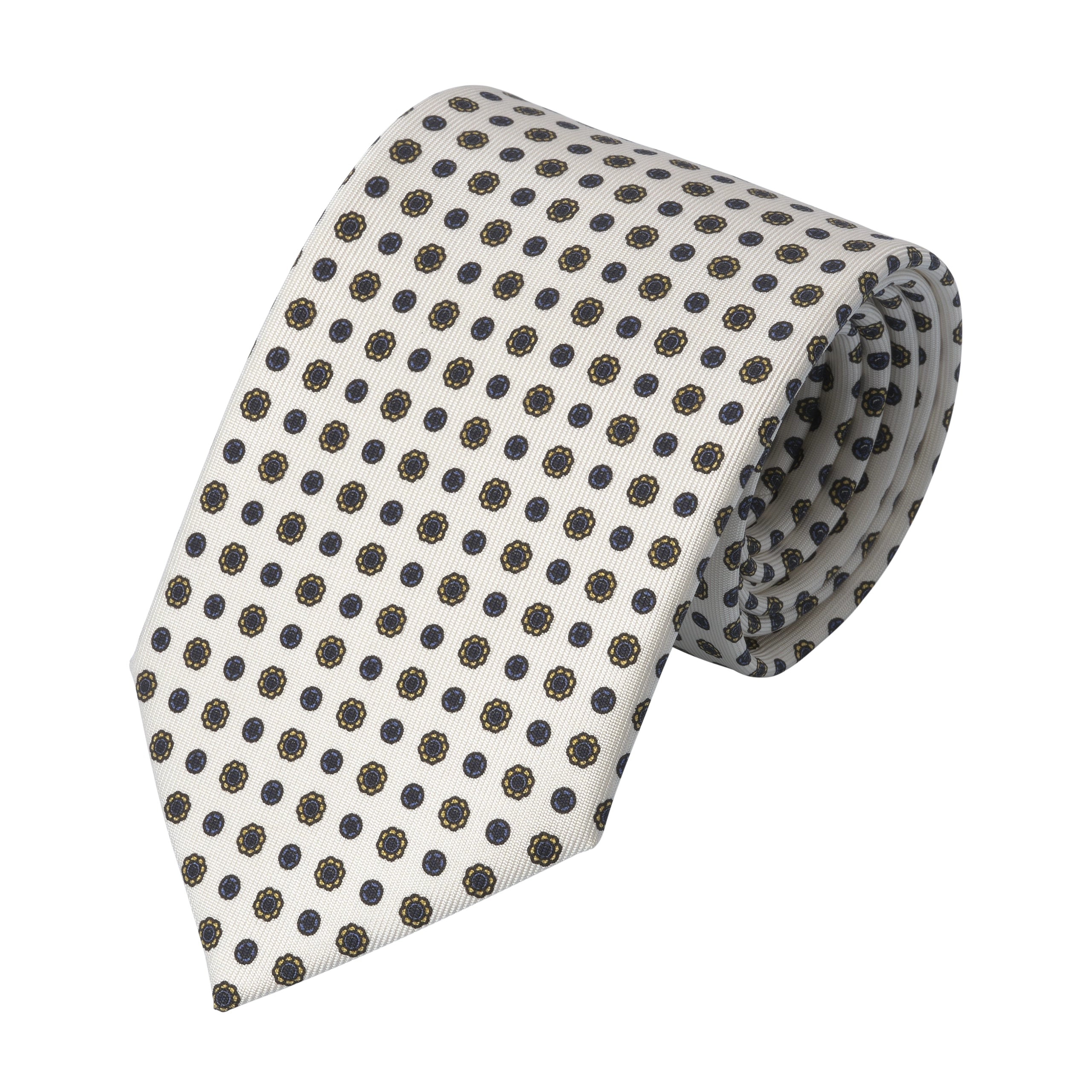 Printed Self-Tipped Silk Tie in White