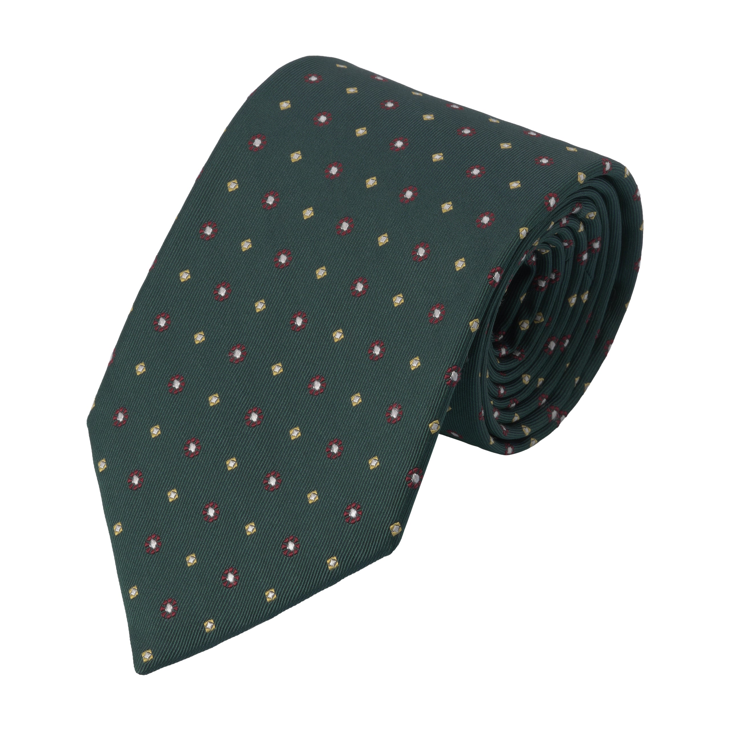 Embroidered Silk Tie in Dark Green