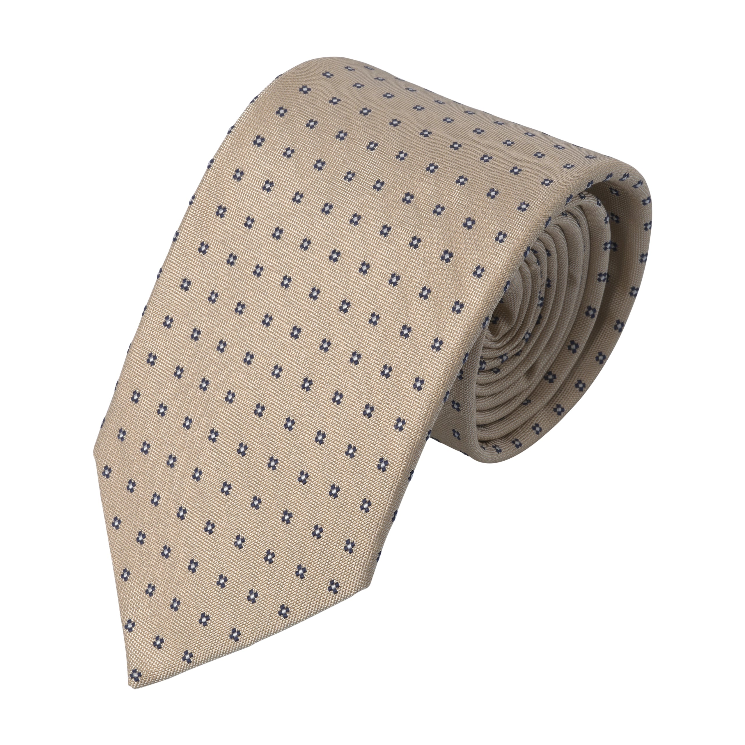 Embroidered Silk Tie in Beige