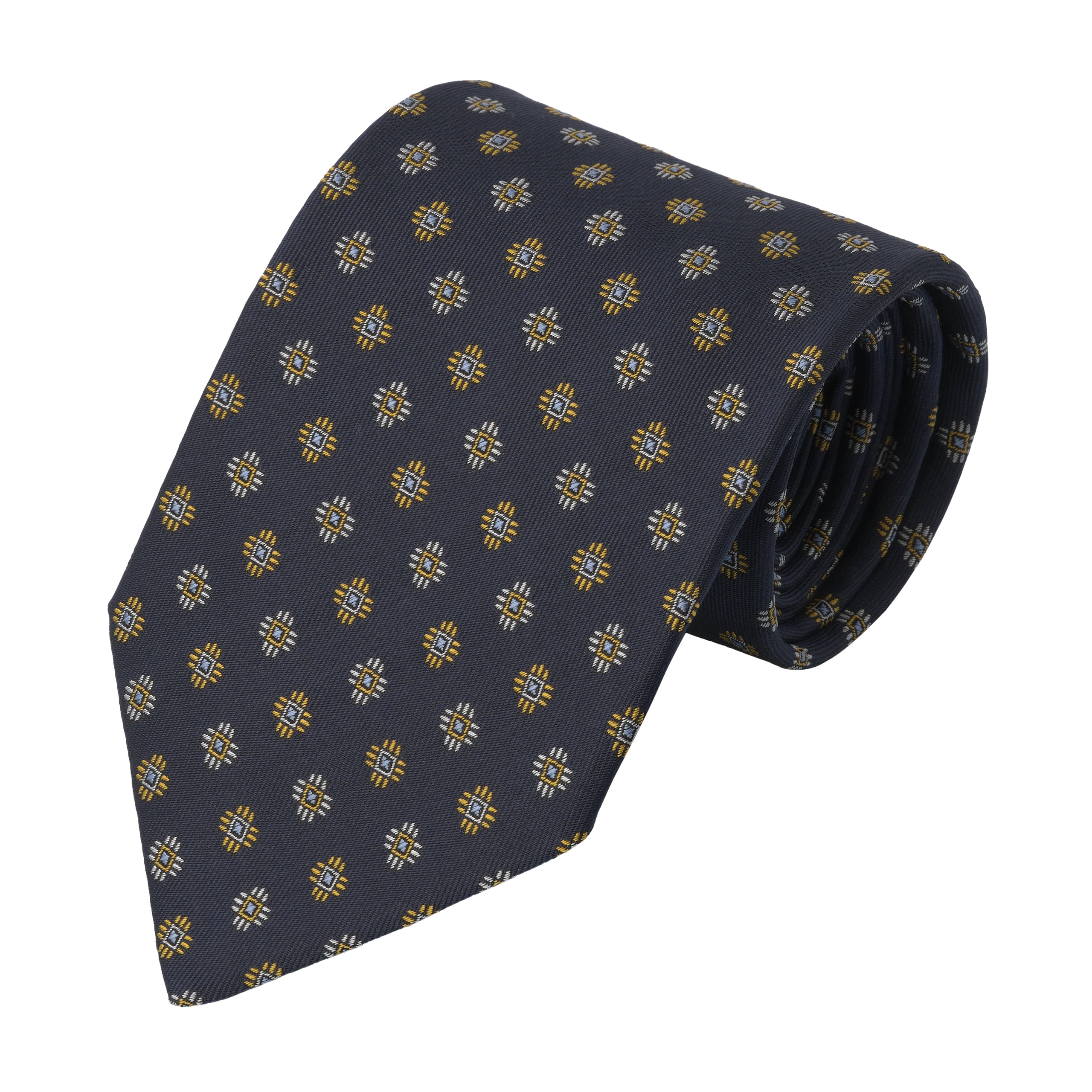 Embroidered Silk Lined Tie in Dark Blue