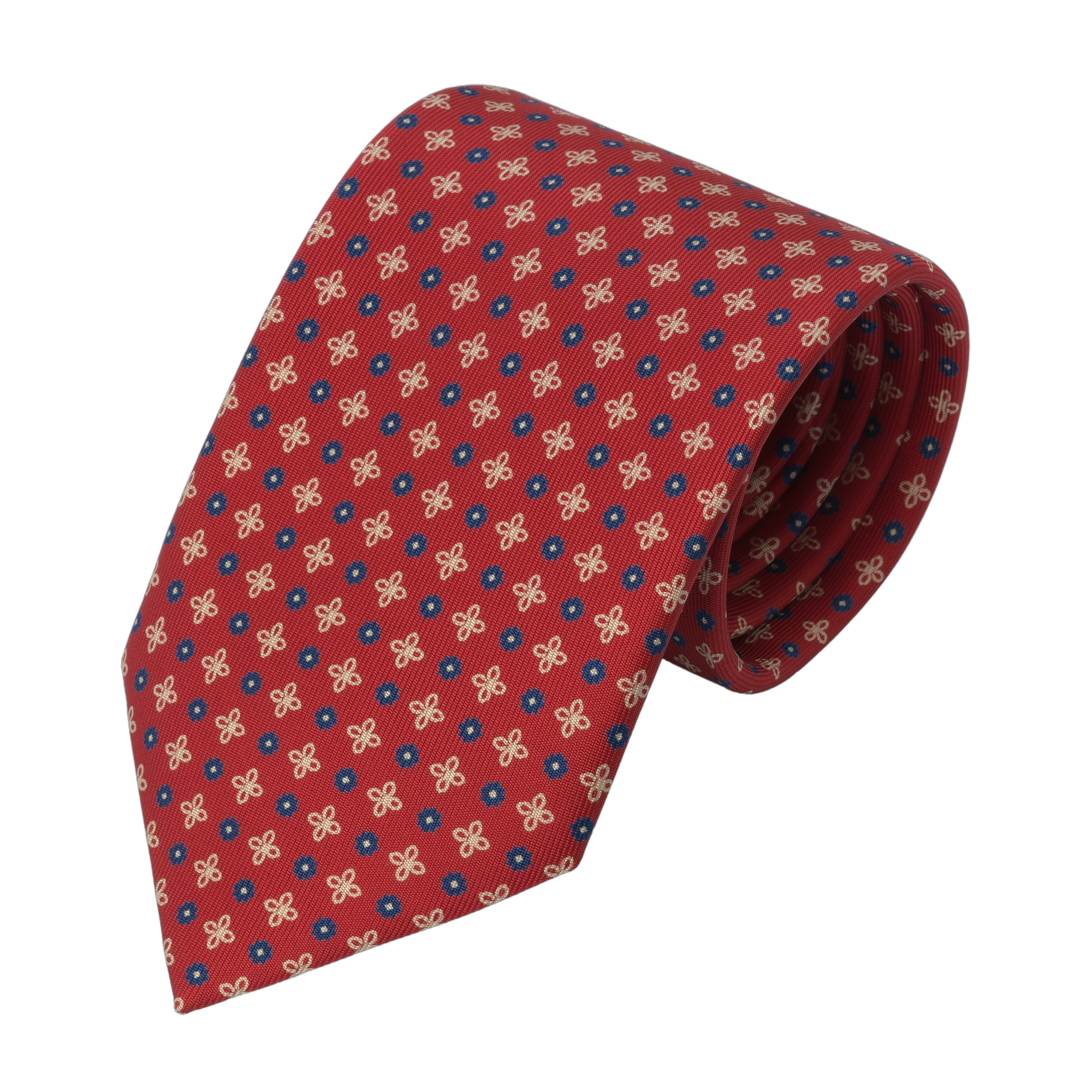 Printed Self-Tipped Silk Tie in Red