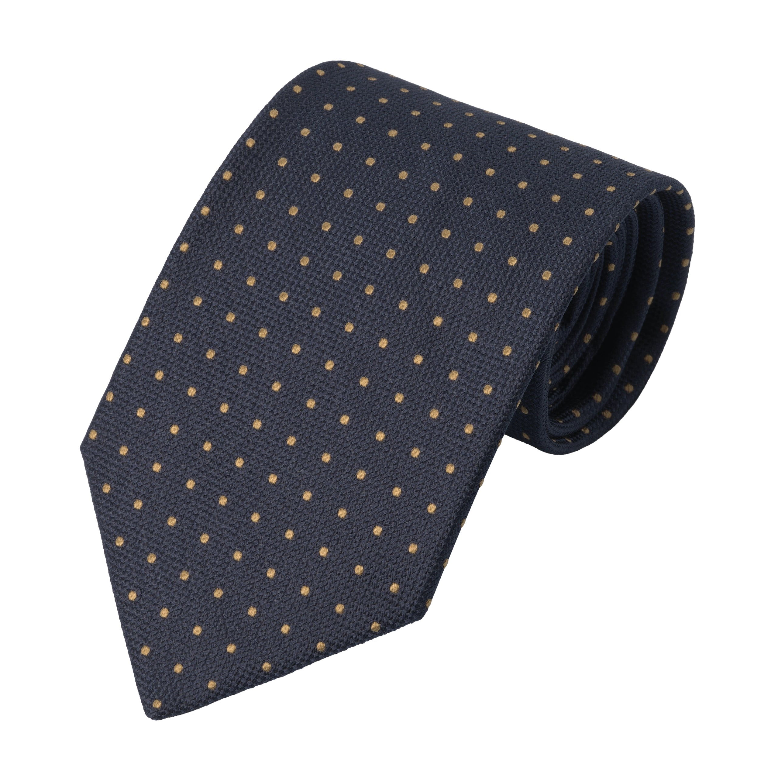 Brown Dot Silk Tie in Navy Blue