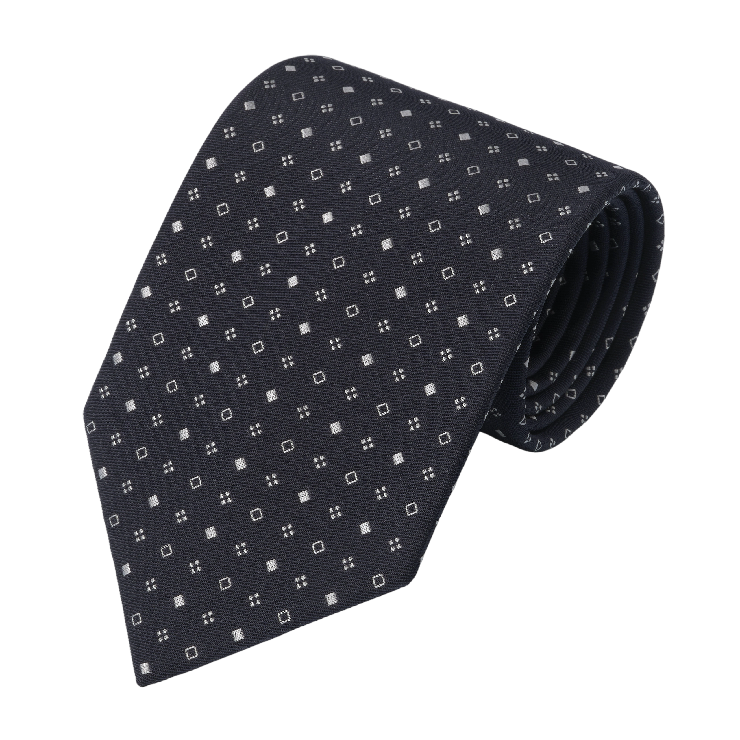 Embroidered Silk Tie in Navy Blue