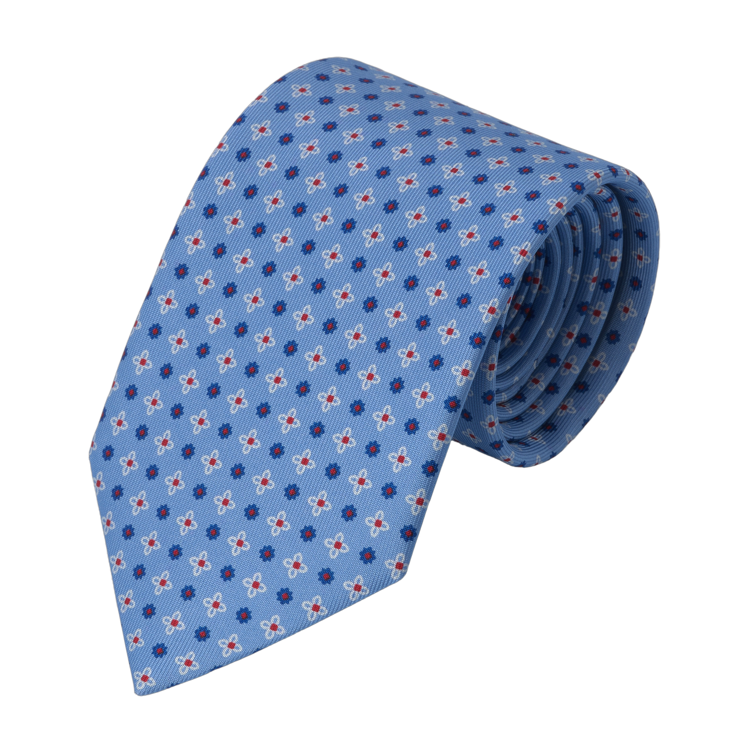 Flower Printed Silk Tie in Sky Blue