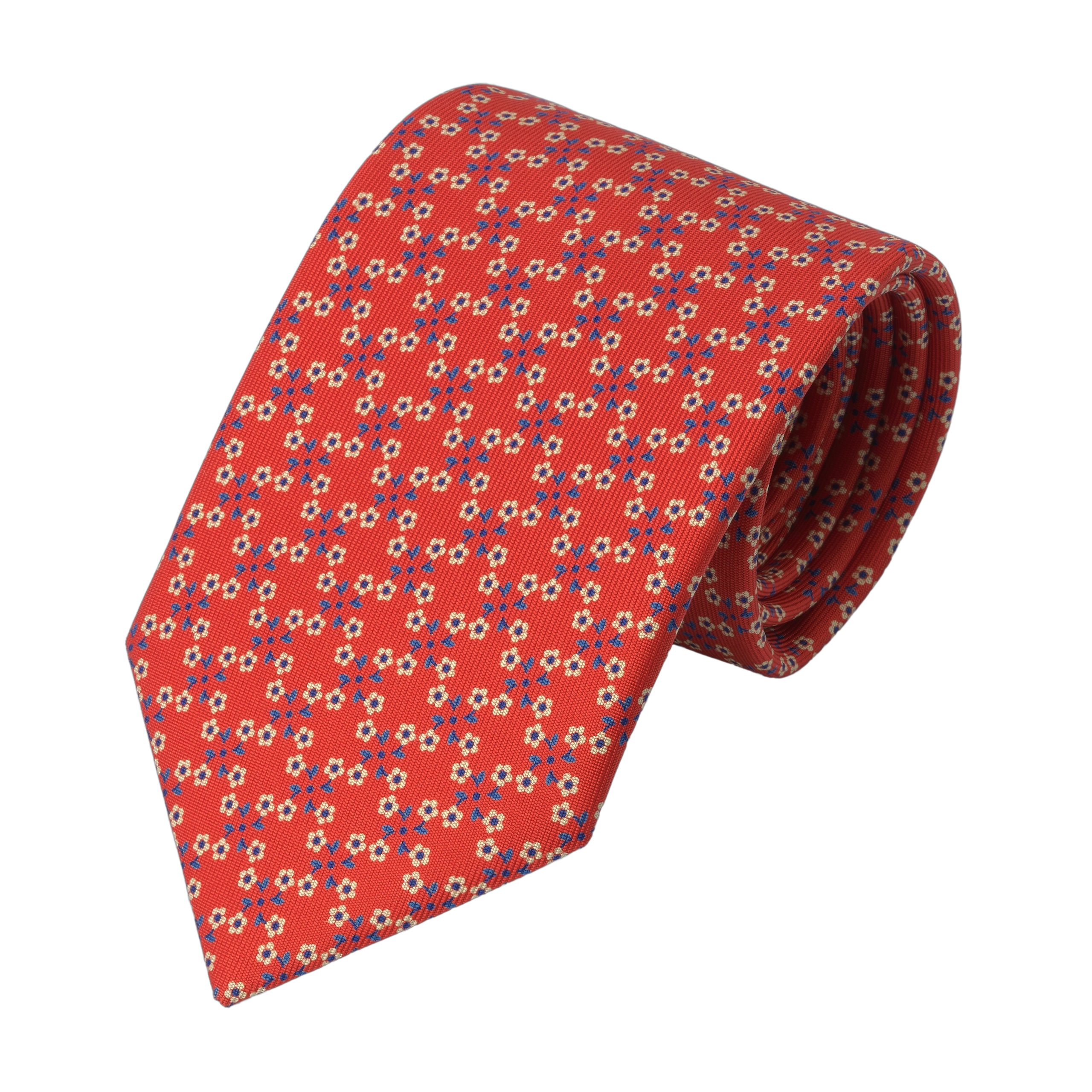 Flower Printed Silk Tie in Red