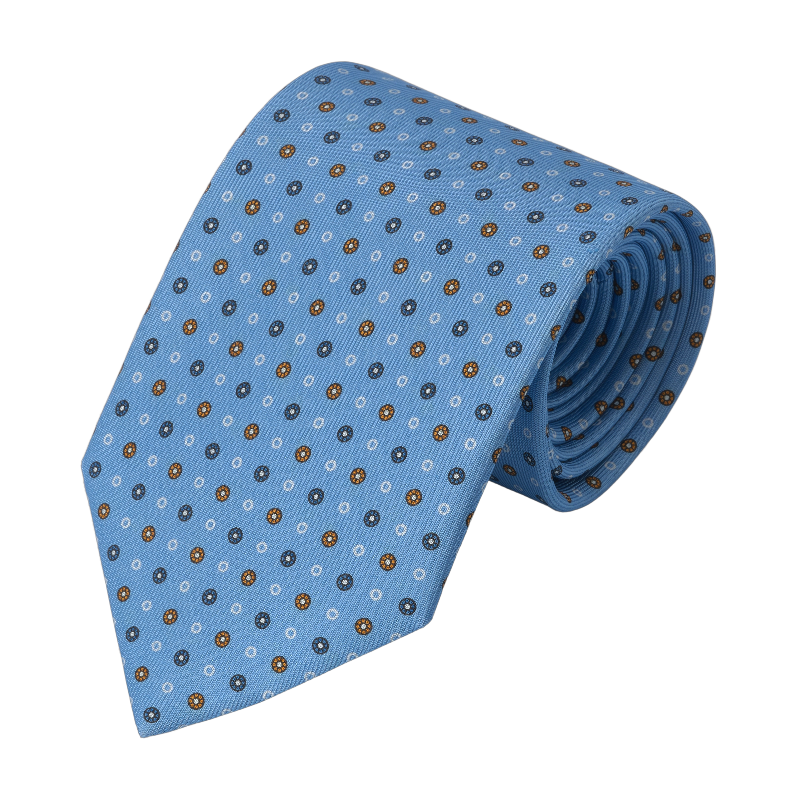 Printed Self-Tipped Silk Tie in Sky Blue