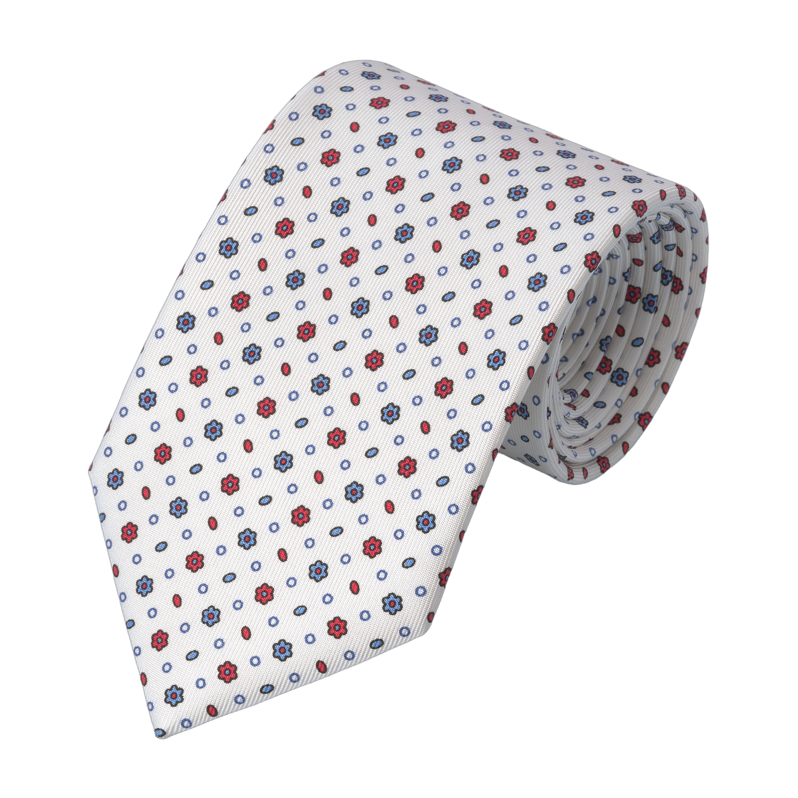 Flower Printed Silk Tie in White