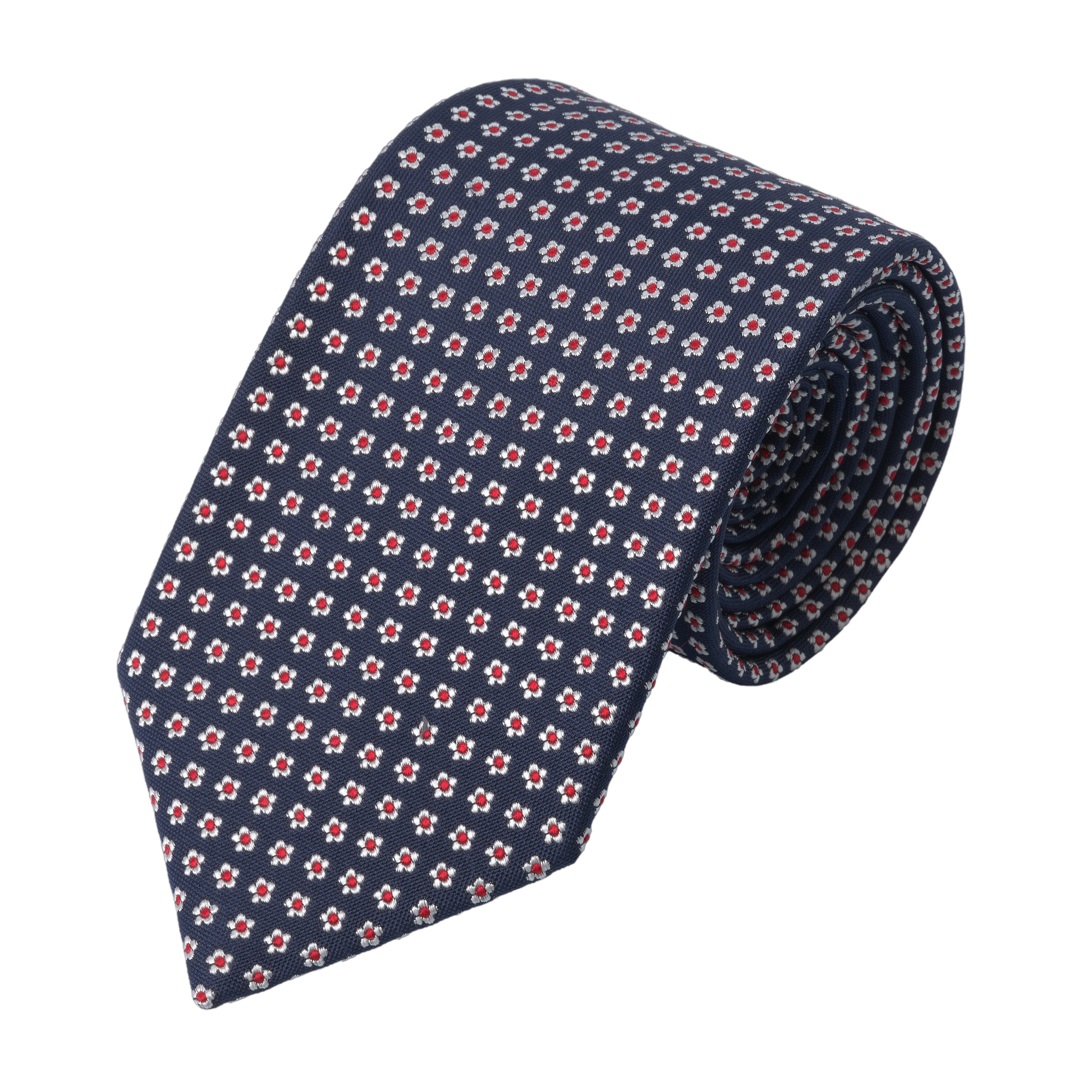 Flower Embroidered Silk Tie in Navy Blue