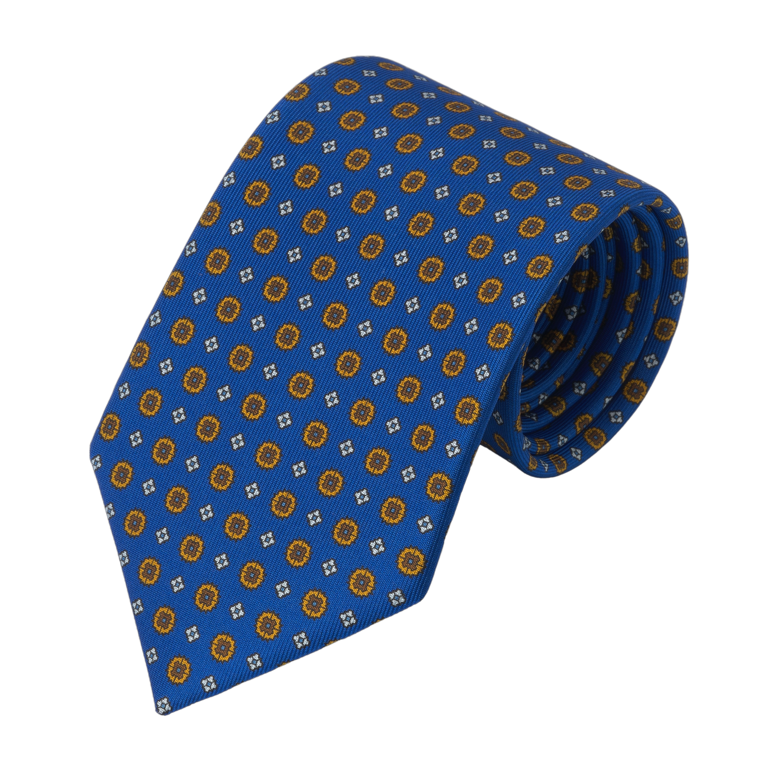 Flower Printed Silk Tie in Royal Blue