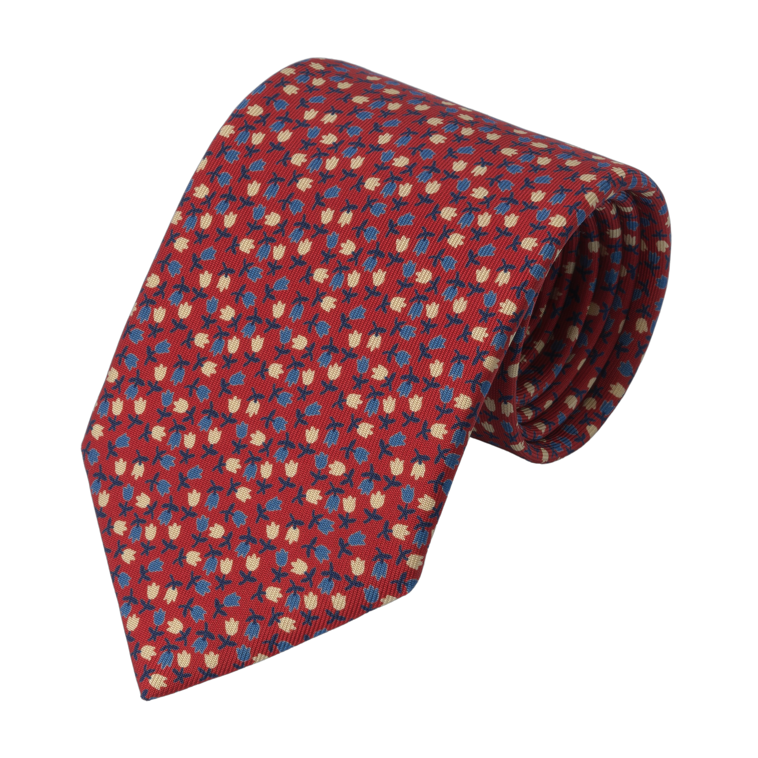 Flower Printed Silk Tie in Red