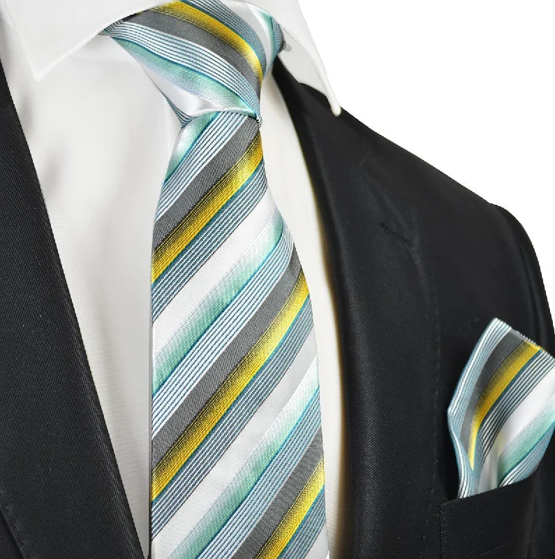 Sea Foam Green Striped Tie and Pocket Square Set