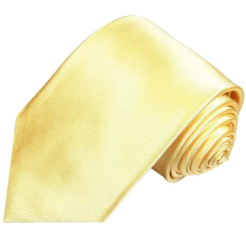 Solid Mellow Yellow Silk Necktie Set By Paul Malone