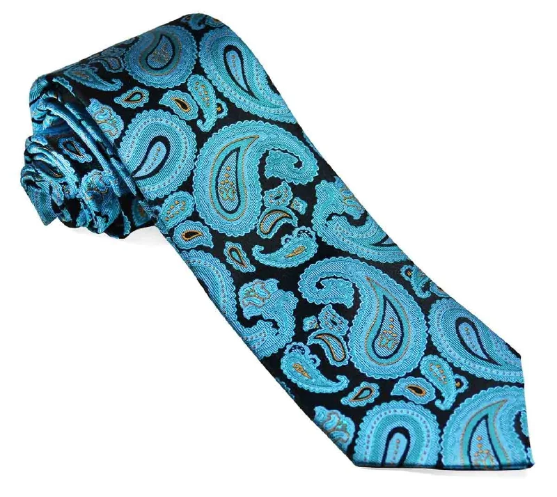 Storm Blue Paisley Silk Necktie Set by Paul Malone