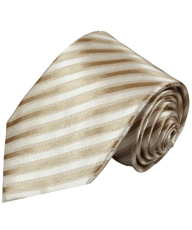 Tan and Cream Striped Silk Necktie