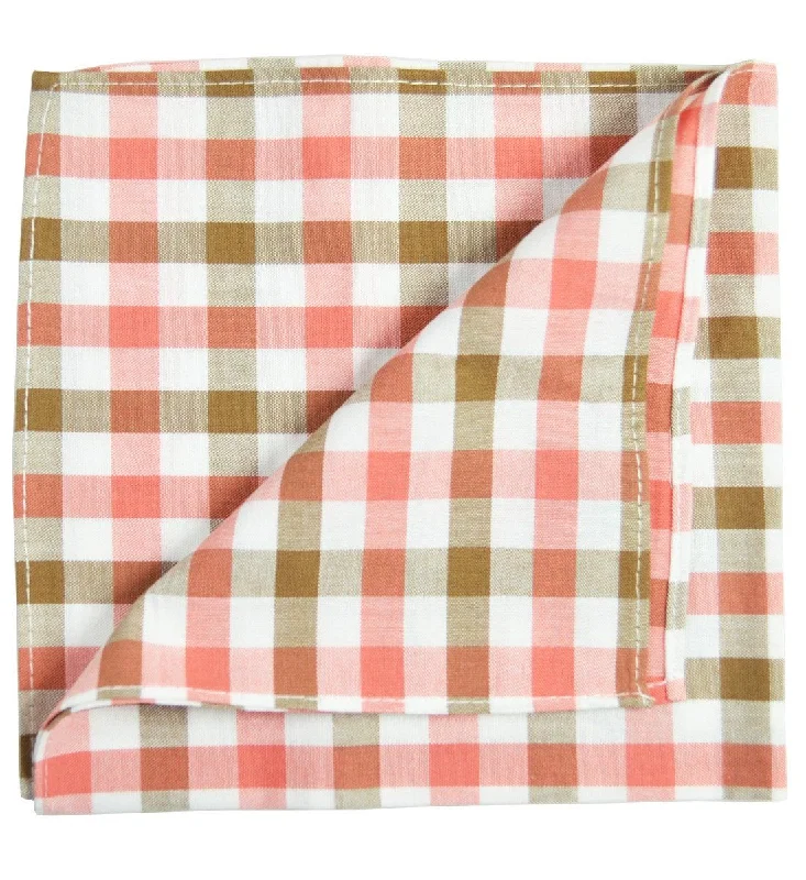 Beige and Pink Plaid Cotton Pocket Square