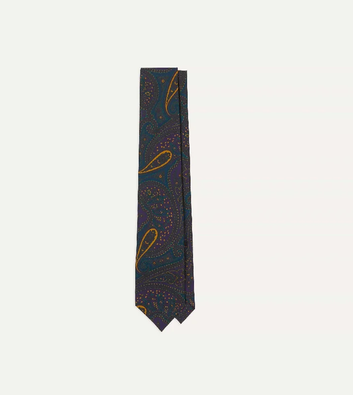 Teal and Purple Large Paisley Print Madder Silk Self Tipped Tie