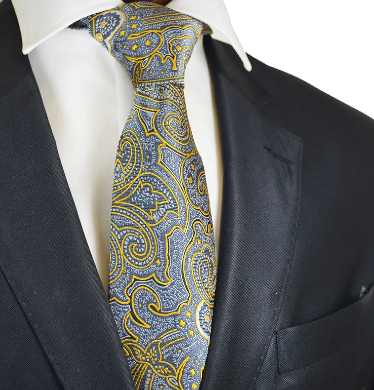 Grey and Gold Paisley Men's Necktie