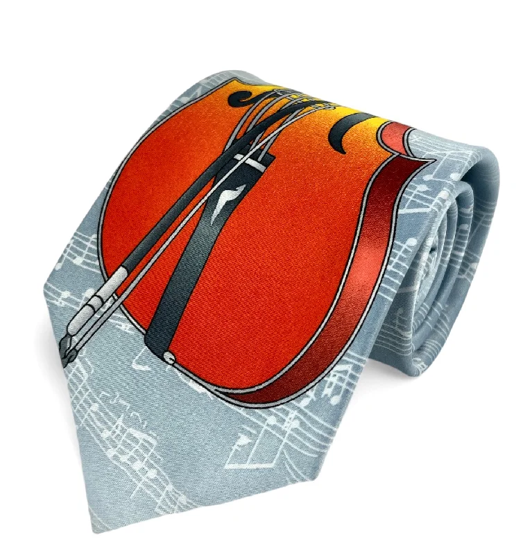 Grey and Red Cello Musical Necktie Set