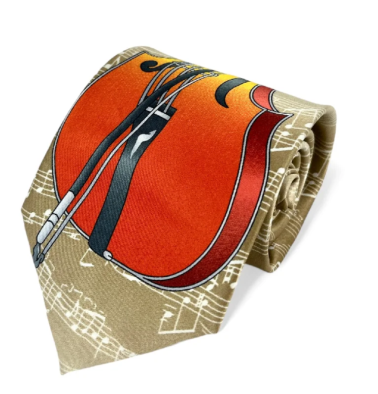 Tan and Red Cello Musical Necktie Set