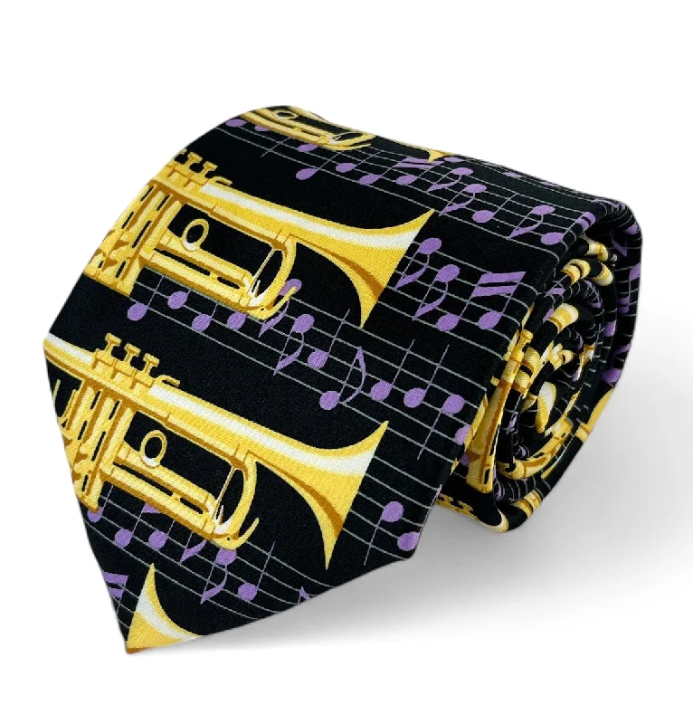 Black and Lavender Trumpet Musical Necktie Set