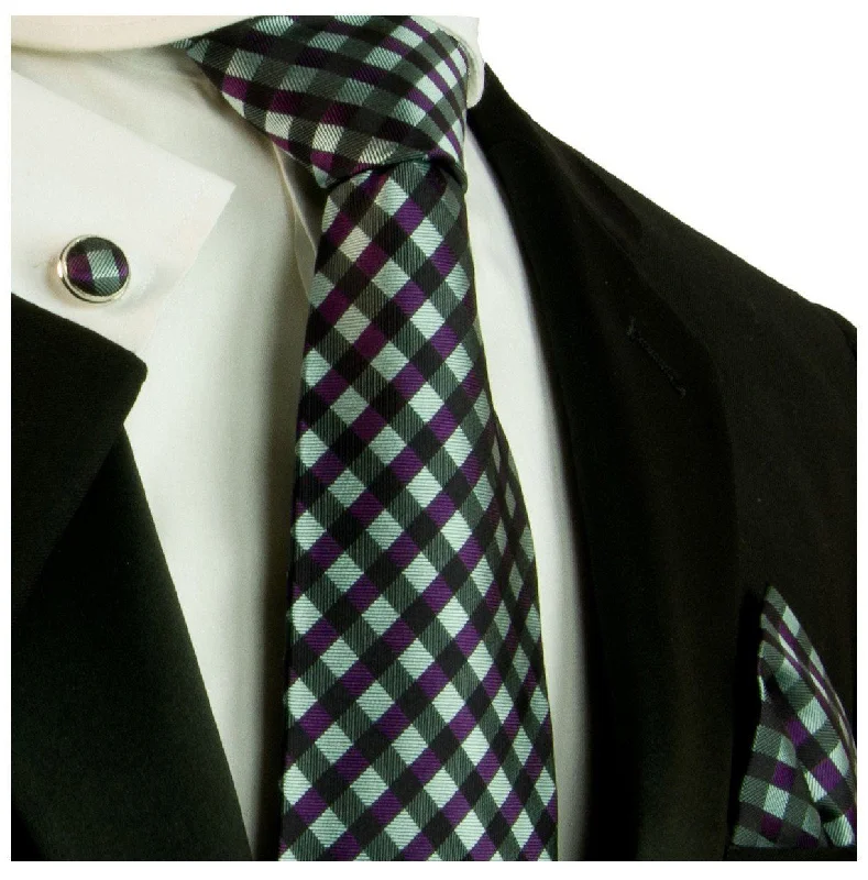 Turquoise and Purple Silk Tie and Accessories