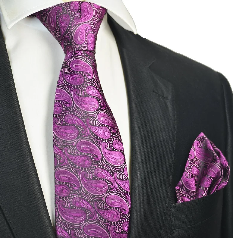 Violet Paisley Men's Tie and Pocket Square