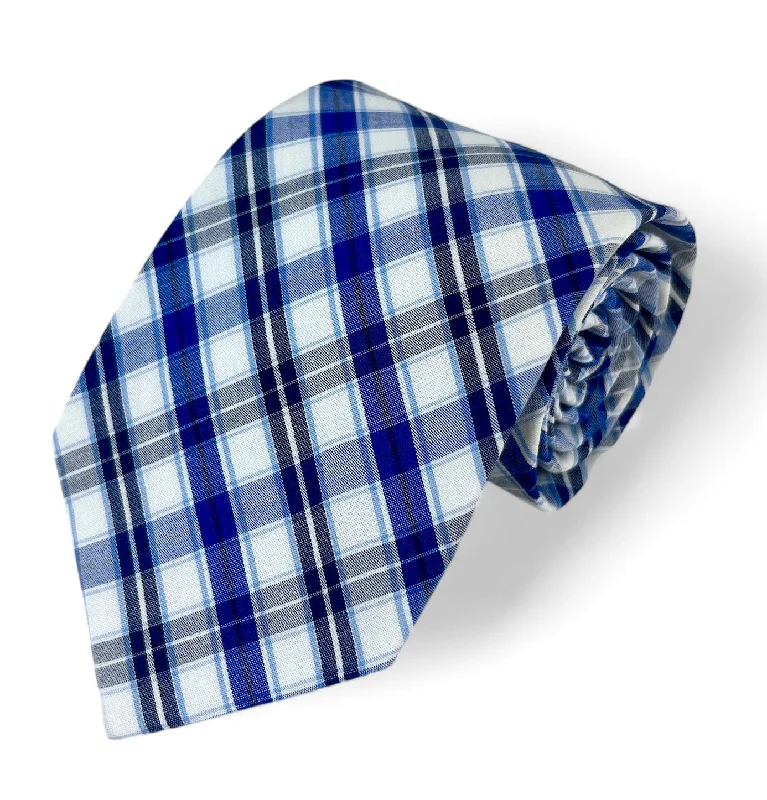 Blue and White Plaid Cotton Necktie