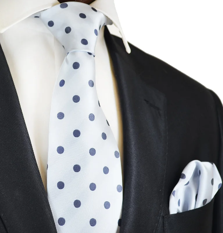 White and Grey Polka Dot Tie and Pocket Square