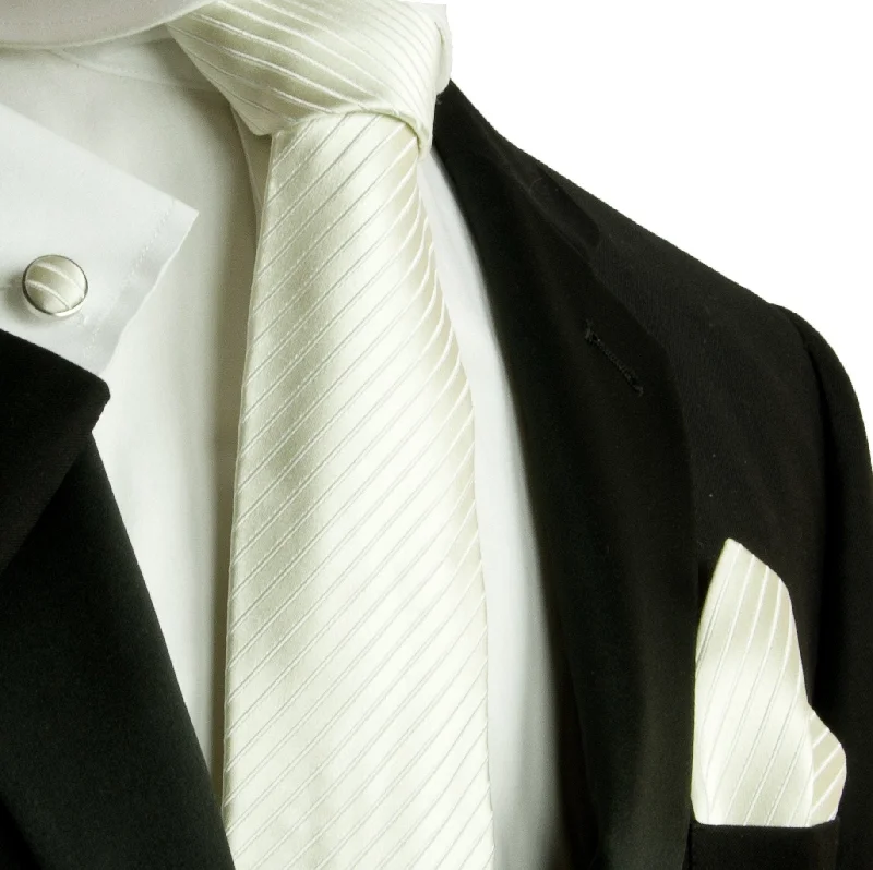 White Silk Necktie Set by Paul Malone