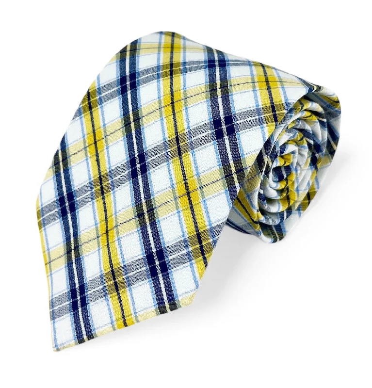 Yellow, Blue and White Checkered Cotton Necktie