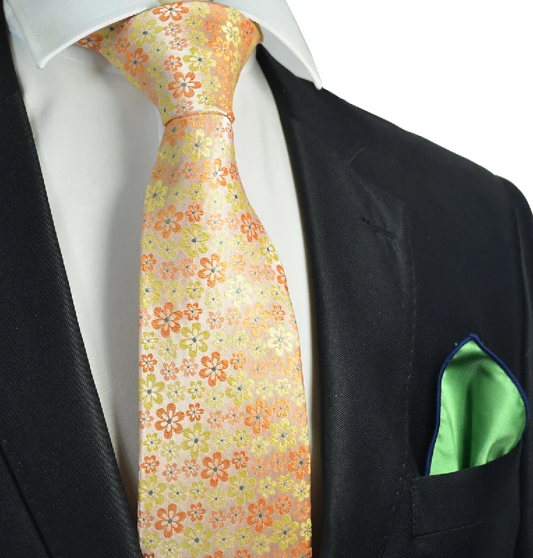 Yellow Floral Men's Tie and Pocket Square