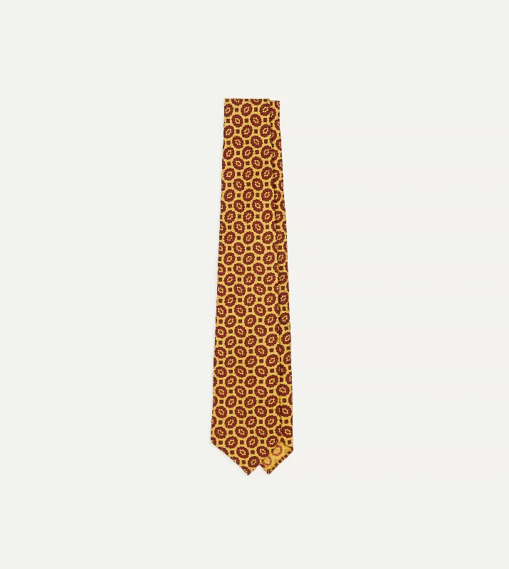 Yellow Flower Print 40oz Madder Silk Hand Rolled Tie