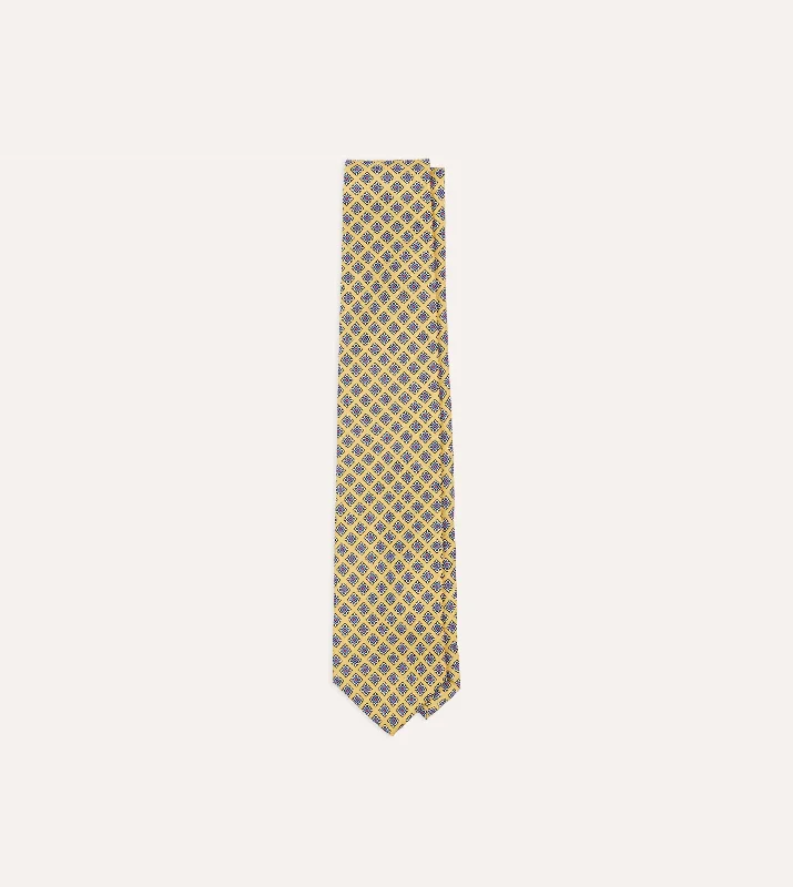 Yellow Square Medallion Self-Tipped Silk Tie