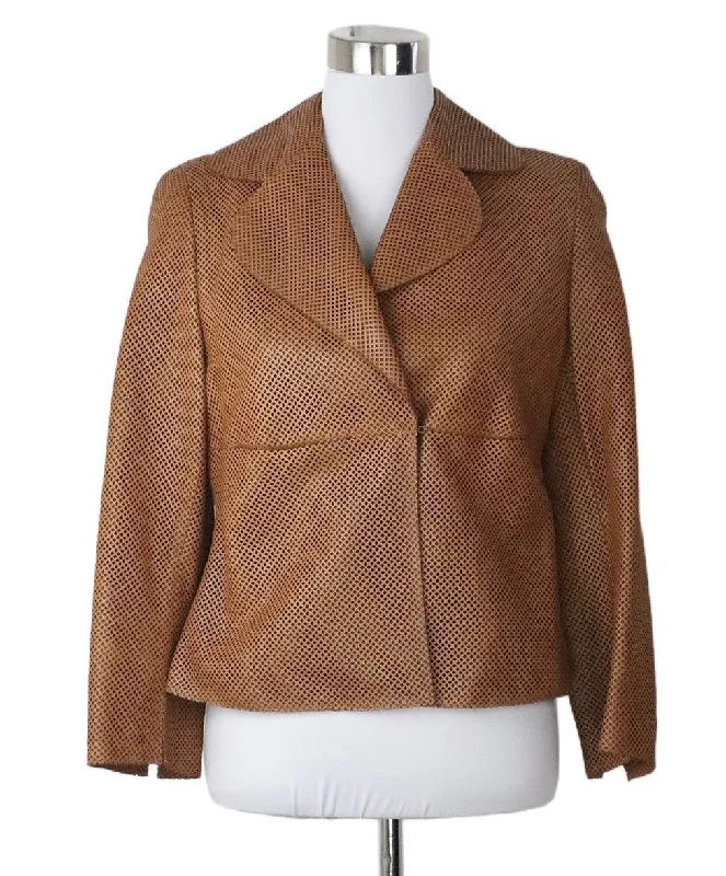 Akris Brown Jacket w/ Perforated Leather sz 10