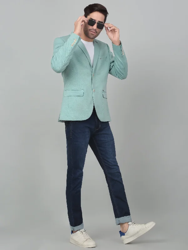 Cantabil Men Light Green Self Design Notch Lapel Casual Blazer