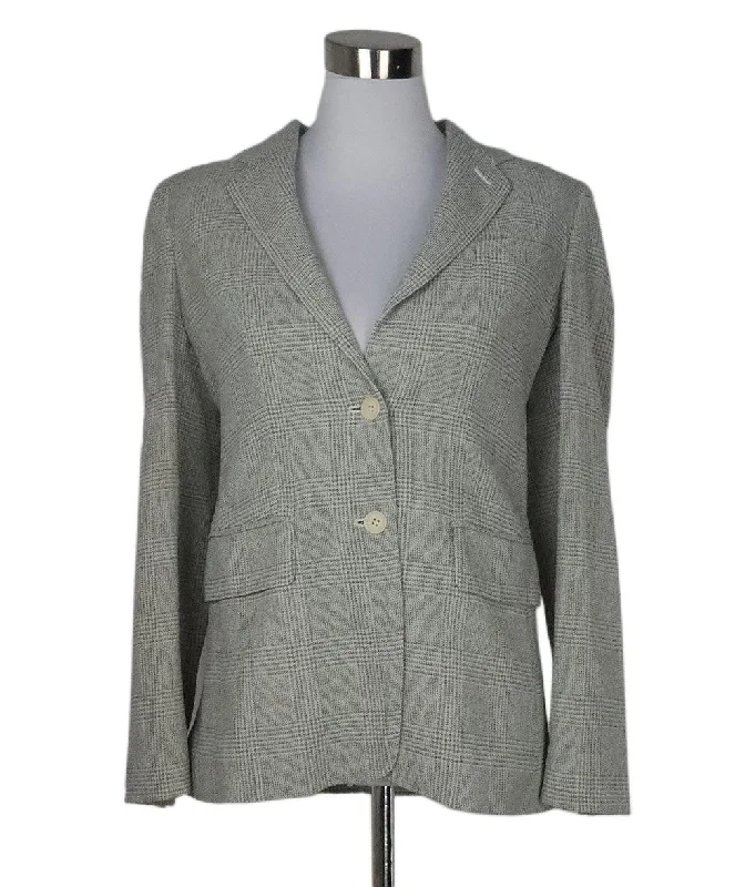 Max Mara Beige & Blue Houndstooth Jacket sz 6